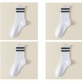 thumbnail image 1 of Women's 4-Pack Sporty Crew Socks with Double White Stripes Moisture-Wicking Ribbed Design, 4 PK-White, 1 of 7