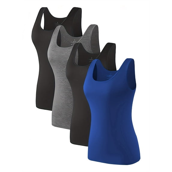 Women's 4-Pack Tank Tops - Stretchy Scoop Neck Sleeveless Shirts for Casual & Daily Wear