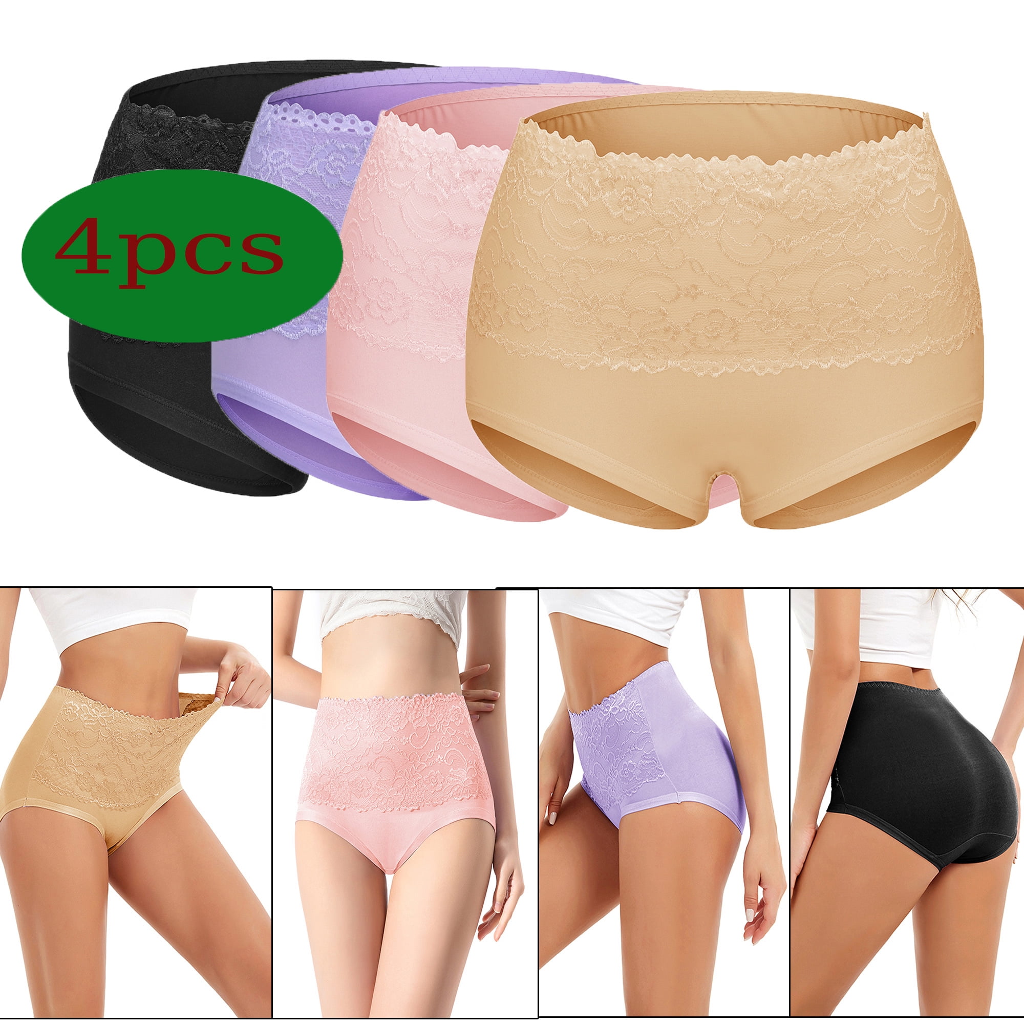 Women's 4-Pack Underpants Tummy Control Thong Super Stretch Underwear Briefs  No Pinching Panties Tummy Control Panties 