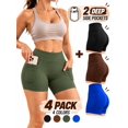 thumbnail image 1 of Women's 4 Pack Workout Biker Shorts with 2 Pockets, High Waisted Tummy Control Yoga Gym Running Shorts,Black,Brown,Green,Blue, 1 of 8