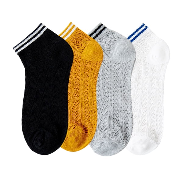 Women's 4-Pair Pack Lightweight Mesh Ankle Socks with Striped Cuffs Breathable Knit Texture - 4 pcs-E