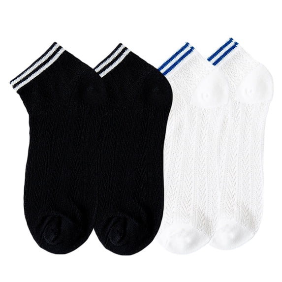 Women's 4-Pair Pack Lightweight Mesh Ankle Socks with Striped Cuffs Breathable Knit Texture - 4 pcs-G