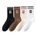 thumbnail image 1 of Women's 4-Pair Pack Ribbed Cotton Crew Socks with Striped Cuffs and G Letter Detail in Neutral Athletic Color Combinations - 4 pcs-D, 1 of 7