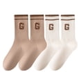 thumbnail image 1 of Women's 4-Pair Pack Ribbed Cotton Crew Socks with Striped Cuffs and G Letter Detail in Neutral Athletic Color Combinations - 4 pcs-G, 1 of 7