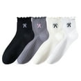 thumbnail image 1 of Women's 4-Pair Pack Sheer Ribbed Ankle Socks with Ruffled Trim and Embroidered Bow Detail in Multiple Color Combinations - 4 pcs-B, 1 of 7