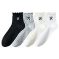 thumbnail image 1 of Women's 4-Pair Pack Sheer Ribbed Ankle Socks with Ruffled Trim and Embroidered Bow Detail in Multiple Color Combinations - 4 pcs-C, 1 of 7
