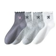 thumbnail image 1 of Women's 4-Pair Pack Sheer Ribbed Ankle Socks with Ruffled Trim and Embroidered Bow Detail in Multiple Color Combinations - 4 pcs-F, 1 of 7
