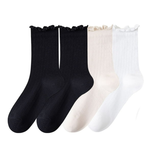 Women's 4-Pair Pack Soft Ribbed Ankle Socks with Ruffled Edge Trim Lightweight Knit Design in Multiple Color Combinations - 4 pcs-E