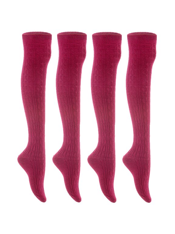 Women's 4 Pairs Awesome, Soft Thigh High Cotton Boot Socks M1024 Size 6-9(Wine)
