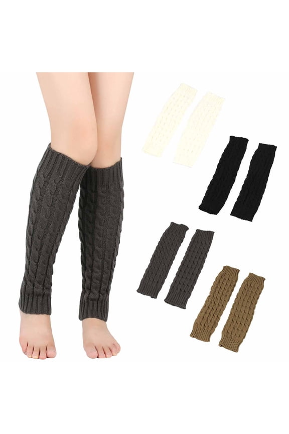 Women's 4 Pairs Winter Warm Leg Warmers Knitted Cable Slouchy Boot Cuffs Thickened Crochet Long Socks For Cold Weather Fashion Layering With Boots Cozy Lounge Wear Soft Stretchy(Multicolor)