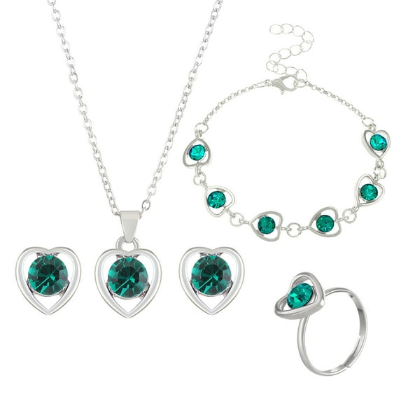 Women's 4-Piece Crystal Jewelry Set - Necklace, Bracelet, Earrings & Ring - Valentine's Day Gift Set - Alloy Fashion Jewelry for Parties & Special Occasions