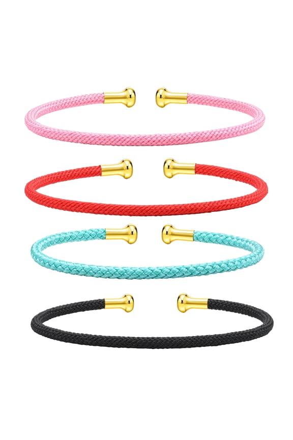 Women's 4-Piece Simple Steel Wire Bracelet Set - 14K Gold Plated Screw Ends Steel Rope, Minimalist Fashion Jewelry Gift (Pink/Red/Blue/Black)