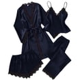 thumbnail image 1 of Women's 4 Piece Soft Satin Pajama Set Sleepwear Navy Blue XL, 1 of 6