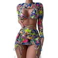 thumbnail image 1 of Women's 4 Piece Swimsuits Print Halter Bikini Set Bathing Suits with Cover Up, 1 of 7