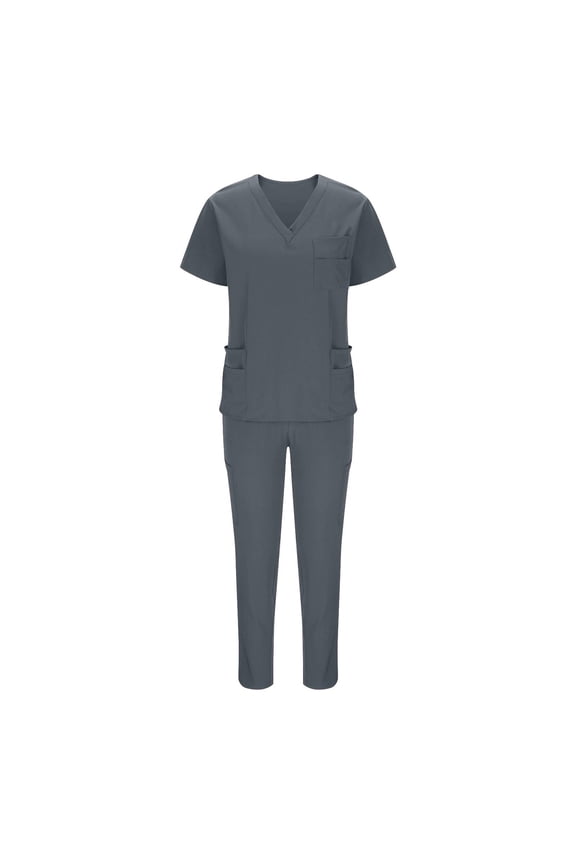 Women's 4-Way Stretch Multi-Pocket Scrub Sets V-Neck Top & Drawstring Pants Short Sleeve Elastic Waist Nursing Uniform Quick Dry Durable Workwear for Esthetician