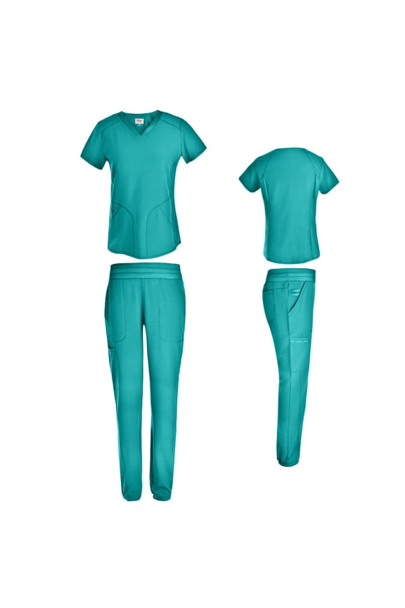 Women's 4 Way Stretch Top with Tapered Leg Scrub Pants