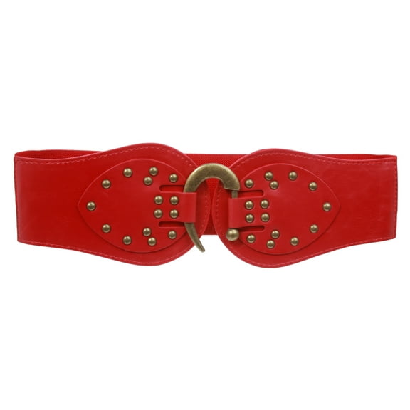 Women's 4" Wide High Waist Elastic Stretchy Studded Hook Belt