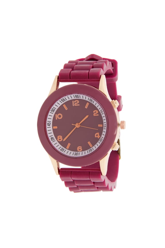 Women's 40mm Silicone Jelly Wristwatch in Rose Gold/Burgundy