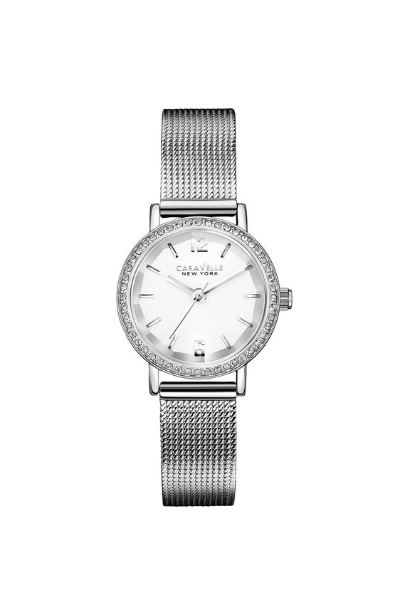 Women's 43L170 Caravelle New York Crystal-Accented Stainless Steel Watch with Mesh Bracelet