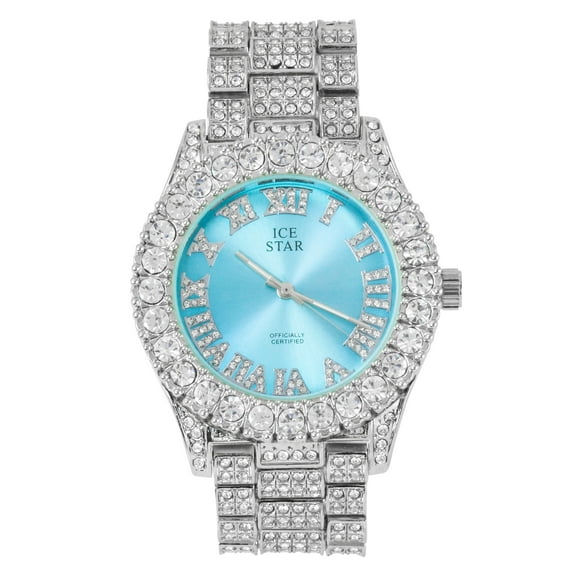 Women's 44mm Solitaire Bezel Watch - Bling-ed Out Adjustable Band - Silver Tone Finish with Ravishing Crystals - Simulated Diamond Watch with Roman Dial