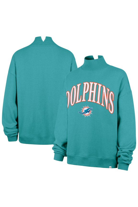 Women's '47 Aqua Miami Dolphins Oversized Vantage Mock Neck Sweatshirt