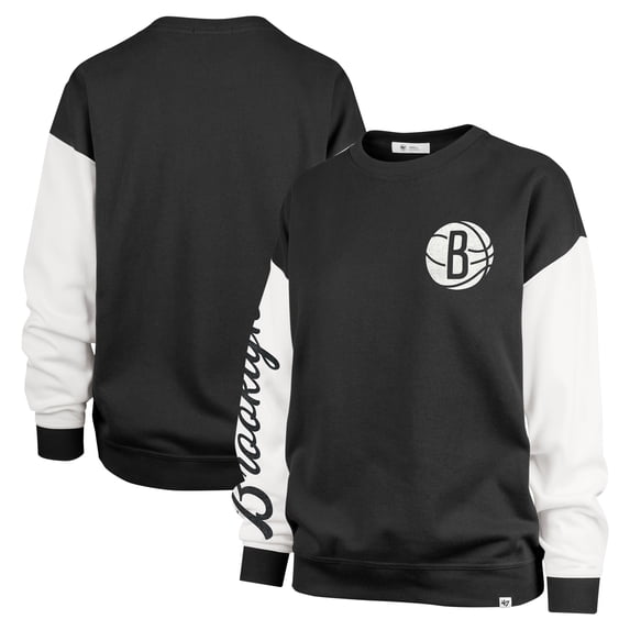 Women's '47 Black Brooklyn Nets Rise Andie Oversized Pullover Sweatshirt