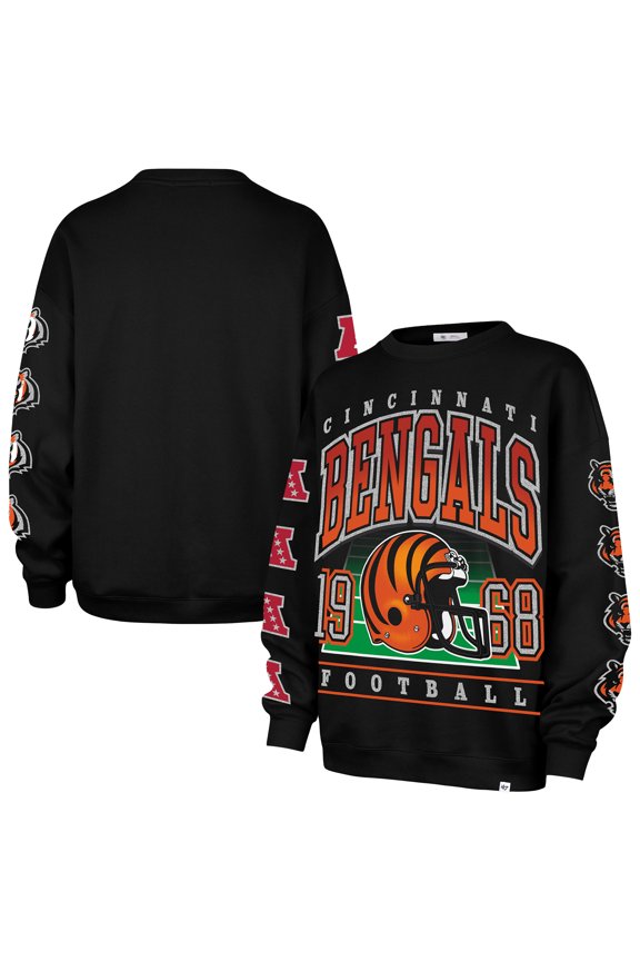 Women's '47  Black Cincinnati Bengals Go Big Oversized Pullover Sweatshirt