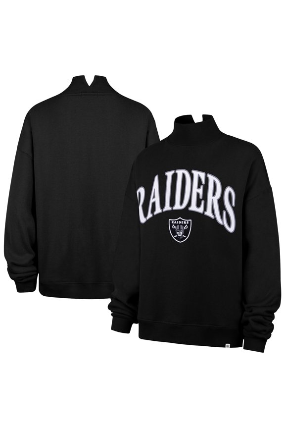 Women's '47 Black Las Vegas Raiders Oversized Vantage Mock Neck Sweatshirt