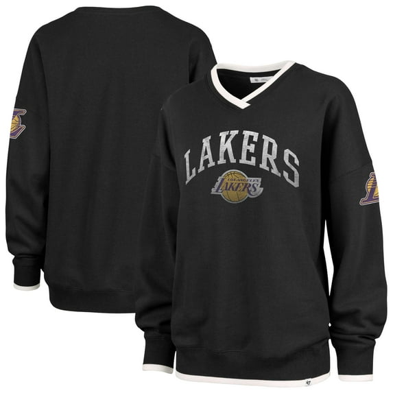 Women's '47 Black Los Angeles Lakers Rise Wax Pack Daze '80s Oversize Pullover Sweatshirt