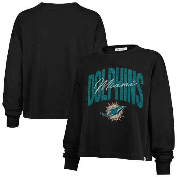 Women's '47 Black Miami Dolphins Muse Sydney Long Sleeve Cropped T-Shirt