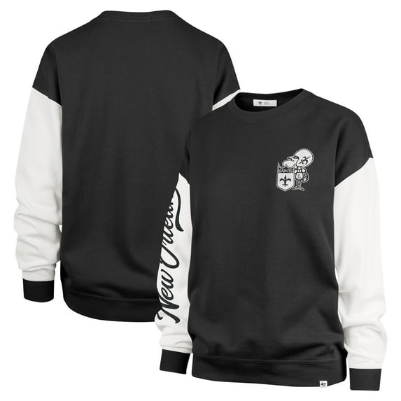 Women's '47 Black New Orleans Saints Double Header Rise Andie Pullover Sweatshirt