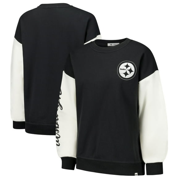 Women's '47 Black Pittsburgh Steelers Double Header Rise Andie Pullover Sweatshirt