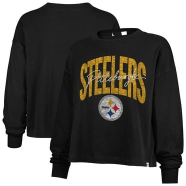 Women's '47 Black Pittsburgh Steelers Muse Sydney Long Sleeve Cropped T-Shirt