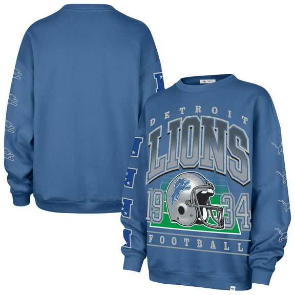 Women's '47  Blue Detroit Lions Go Big Oversized Pullover Sweatshirt
