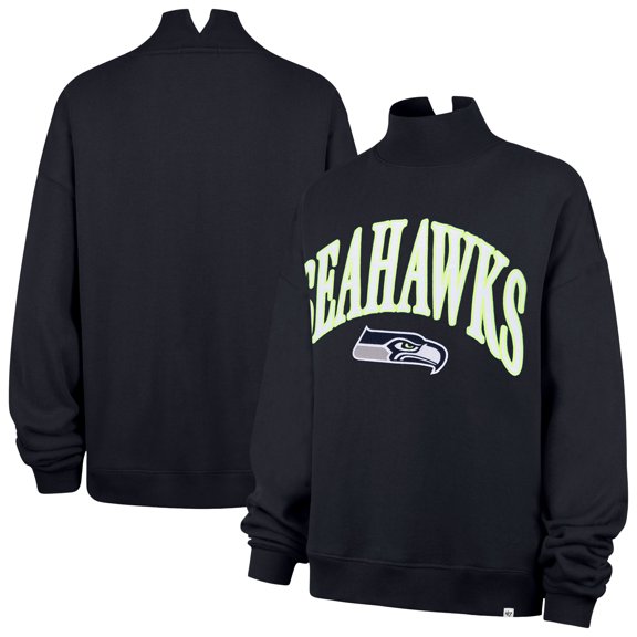 Women's '47 College Navy Seattle Seahawks Oversized Vantage Mock Neck Sweatshirt
