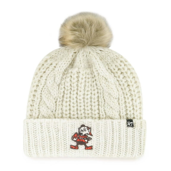 Women's '47 Cream Cleveland Browns Meeko Cuffed Knit Hat with Pom