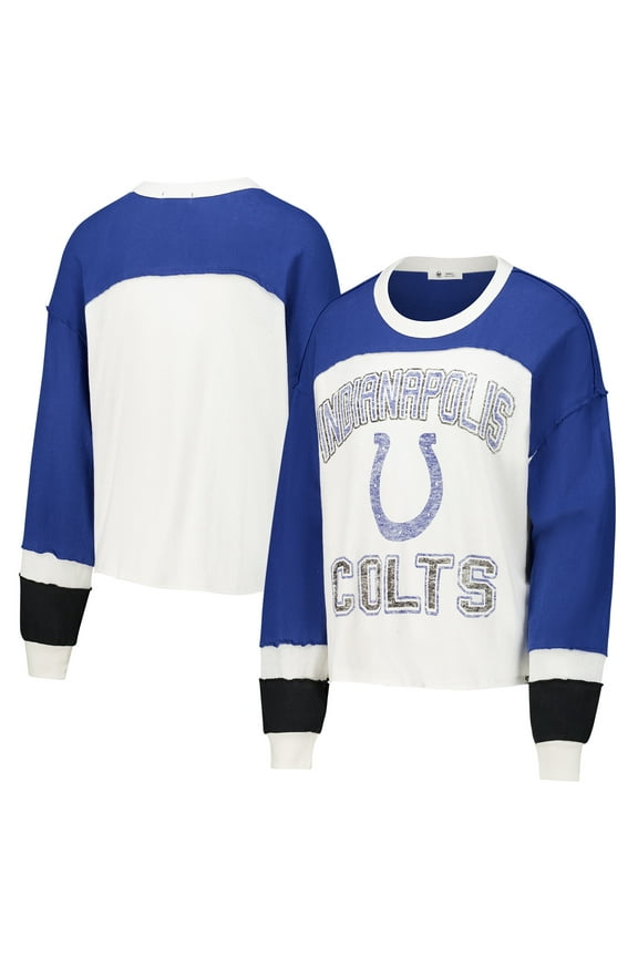 Women's '47 Cream Indianapolis Colts Double Header Curve Raglan Long Sleeve Crop Top
