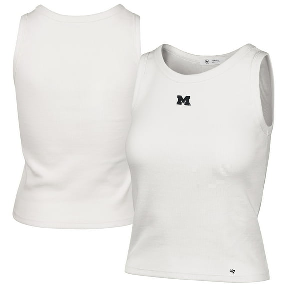 Women's '47 Cream Michigan Wolverines Micro Logo Ribbed Cropped Tank Top