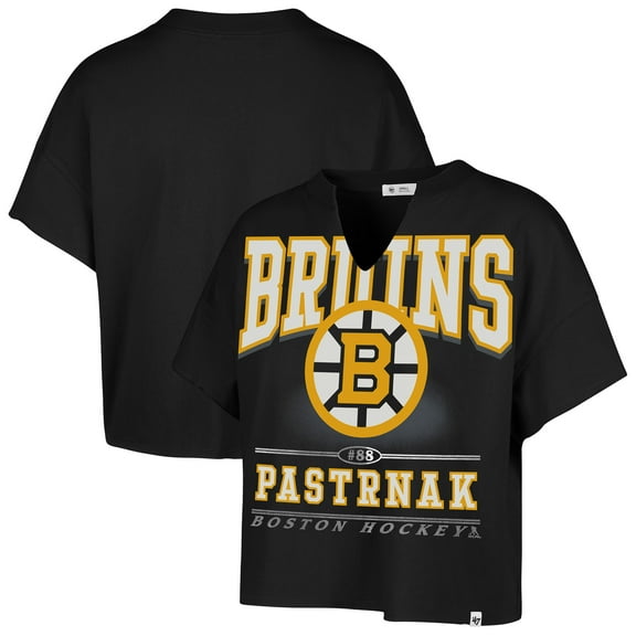 Women's '47 David Pastrnak Black Boston Bruins Elation Name & Number Oversized Notch Neck T-Shirt