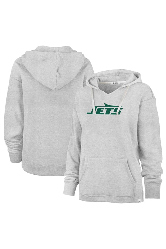 Women's '47  Gray New York Jets Premier Kennedy V-Neck Pullover Hoodie