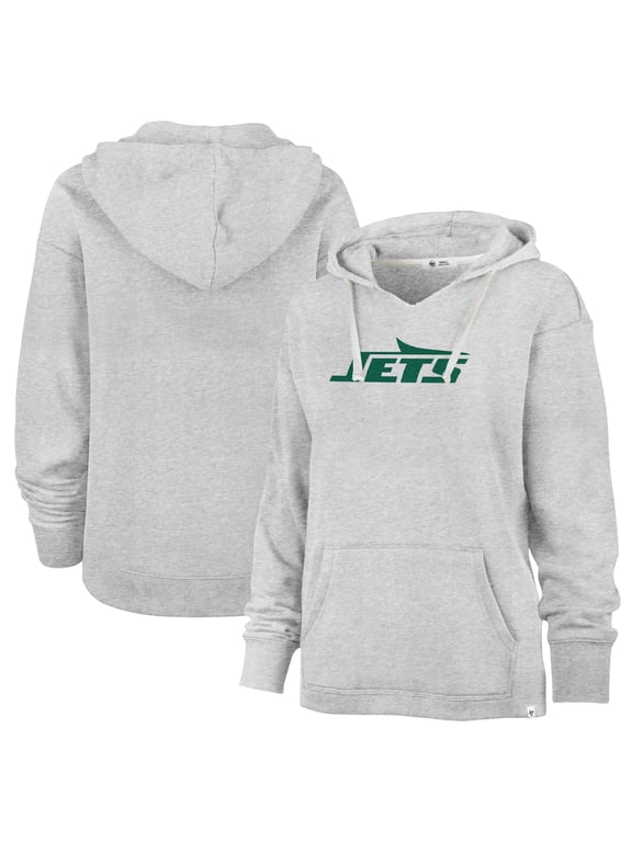 Women's '47 Gray New York Jets Premier Kennedy V-Neck Pullover Hoodie
