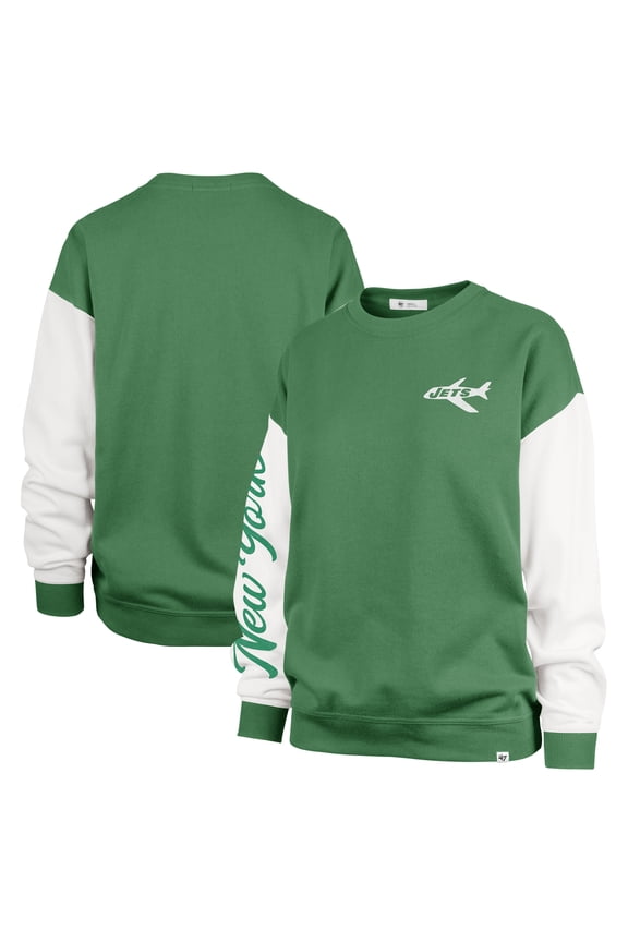 Women's '47  Green New York Jets Double Header Rise Andie Pullover Sweatshirt