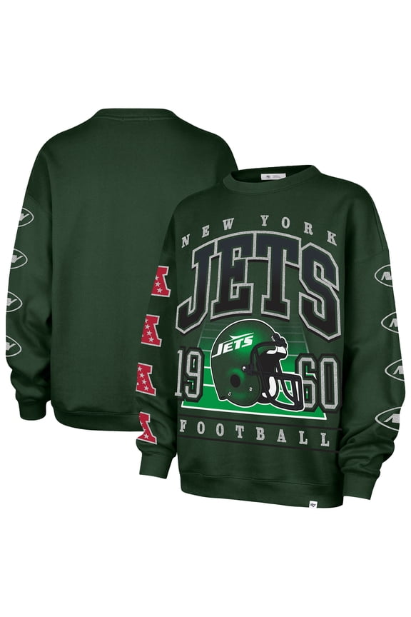 Women's '47  Green New York Jets Go Big Oversized Pullover Sweatshirt