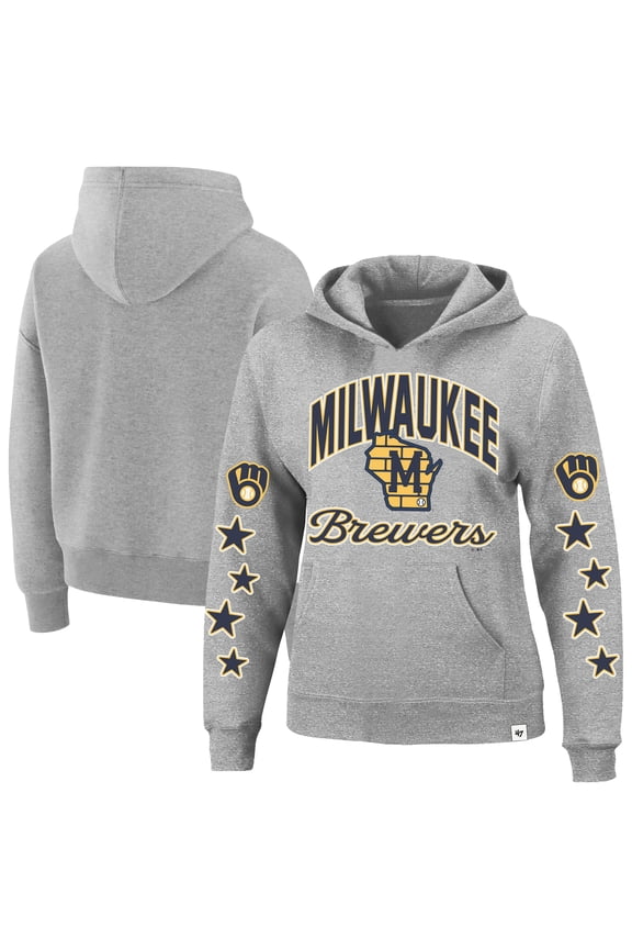 Women's '47 Heather Gray Milwaukee Brewers Plus Size Starry Eye Hoodie