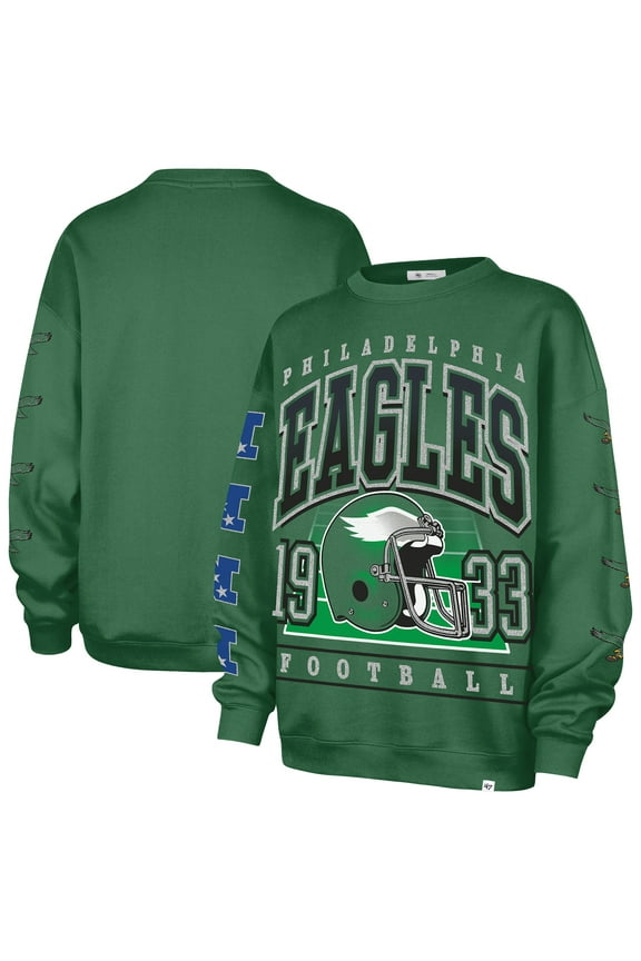 Women's '47  Kelly Green Philadelphia Eagles Go Big Oversized Pullover Sweatshirt