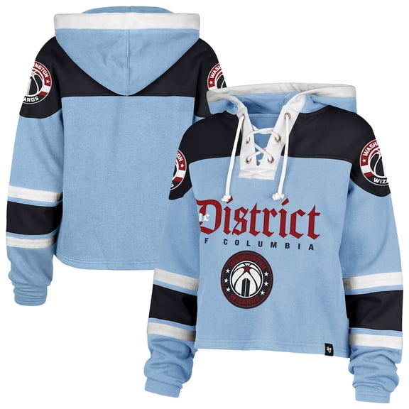 Women's '47 Light Blue Washington Wizards 2024/25 City Edition Superior Cropped Lace-Up Pullover Hoodie
