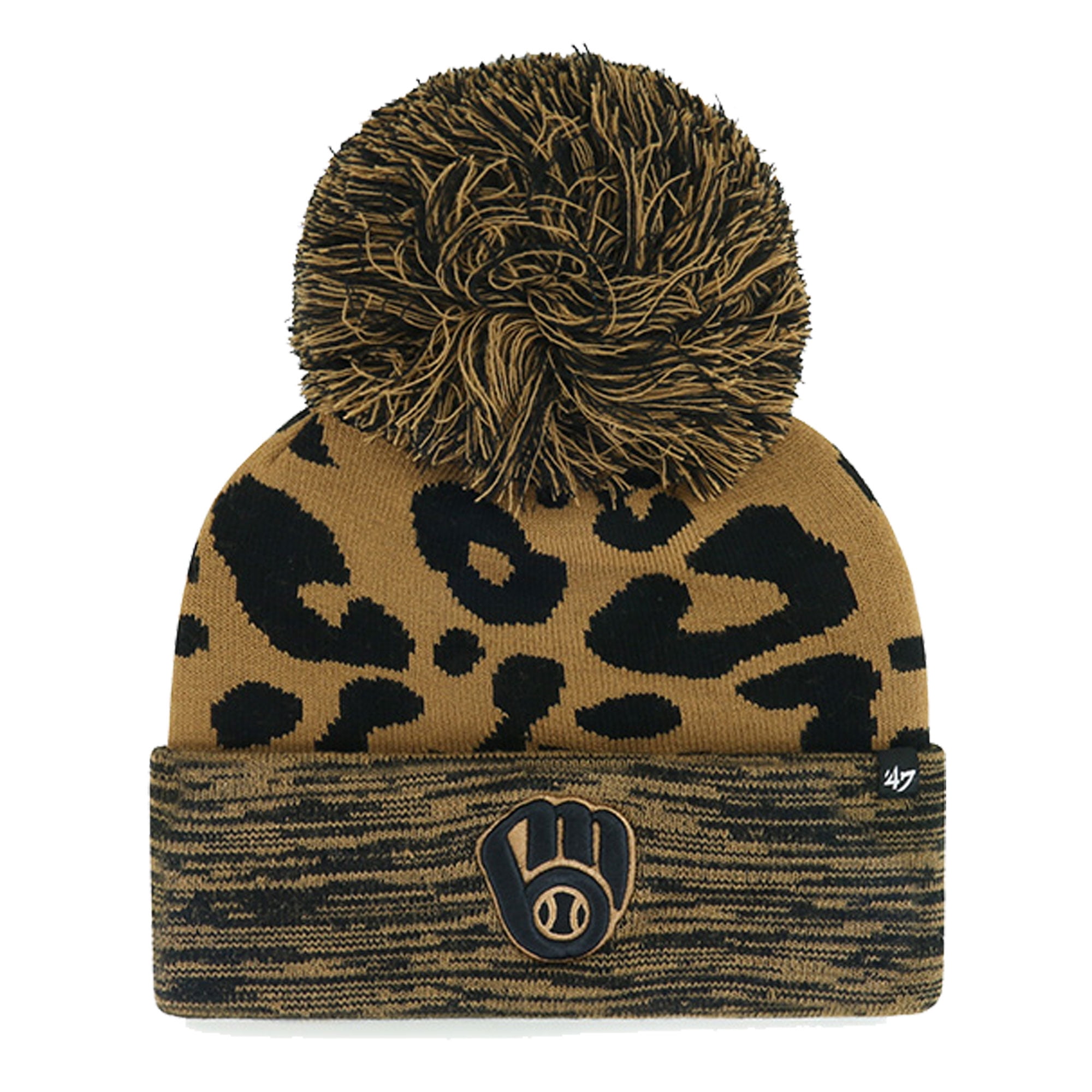 Women's '47 Milwaukee Brewers Leopard Rosette Cuffed Knit Hat with Pom