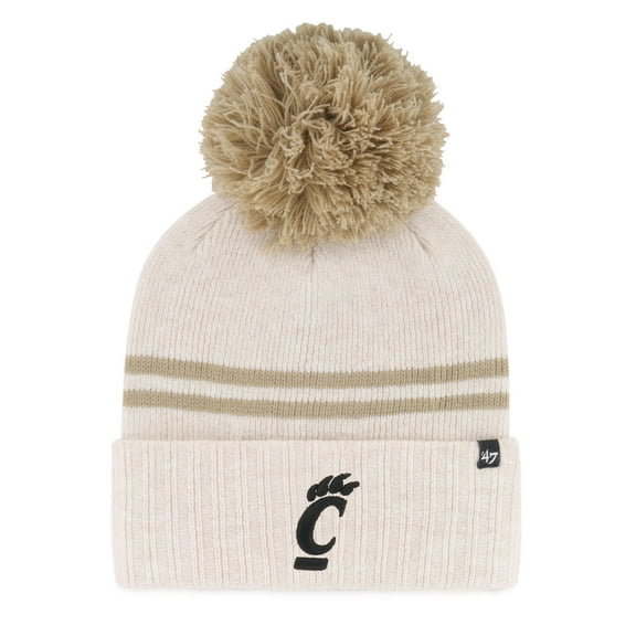 Women's '47 Natural Cincinnati Bearcats Core & Inline Latte Cuffed Knit Hat with Pom