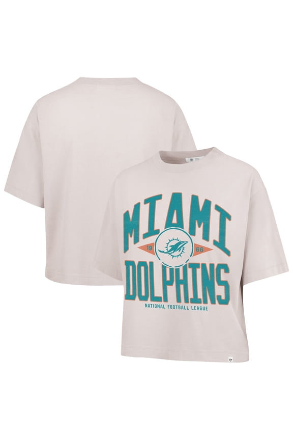 Women's '47 Natural Miami Dolphins Cropped Windthrow Ravine T-Shirt