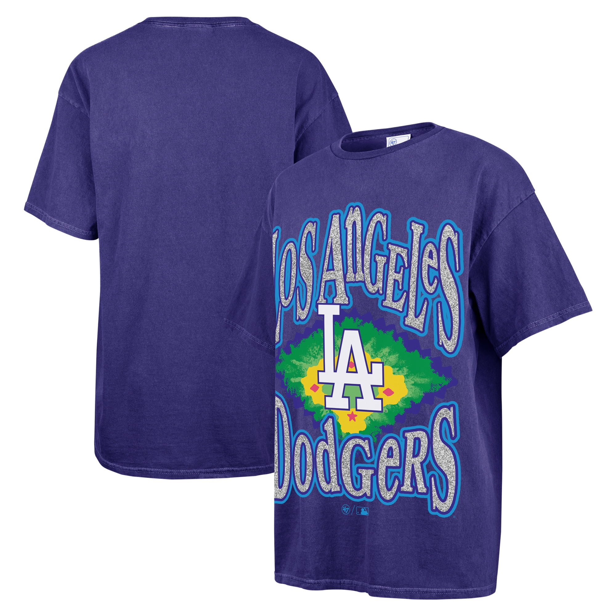 Women's '47 Navy Los Angeles Dodgers Flashing Lights Boyfriend T-Shirt ...